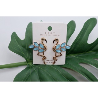 ต่างหูแฟชั่น ฟามิงโก้ ต่างหูแฟชั่นเกาหลี Blue Flamingo Fashion Earring (ส่งจากไทย)