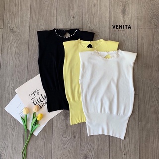 เสื้อแขนกุดเสริมไหล่สไตล์เกาหลี ผ้า Knit