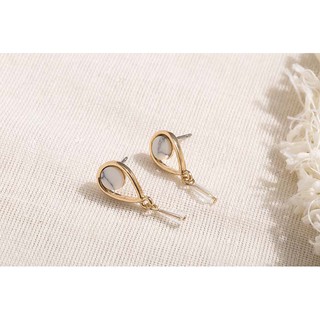 Premium Import Marble Drop Clear Crystal Gold Earrings ต่างหู ตุ้มหู พรีเมียม สีทอง มินิมอล หินอ่อน คริสตัล ใส ไม่แพ้