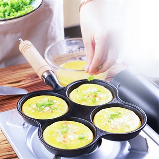 ▣❧Egg dumpling pot Cast iron egg frying pan Deep fried egg hamburger Four hole egg fryer Breakfast mold Non-stick cookwa