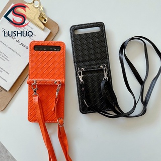 Lushuo เคสโทรศัพท์มือถือ แบบสาน สะพายไหล่ สะพายข้าง หรูหรา สําหรับ Samsung Galaxy Z Flip 1/2 Z Flip1 ZFlip1 ZFlip 1