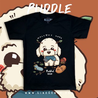 [S-5XL]Puddle " welcome home " Dog on Black t-shirt เสื้อยืด พรีเมี่ยม สีดำ ลายน้องหมาพุดเดิล Premium Cotton Comp 100