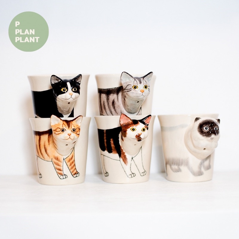Cat mug ceramic : แก้วมัค แมว เซรามิครูปสัตว์ แก้วกาแฟ **กรุงเทพมีส่งด่วน!**