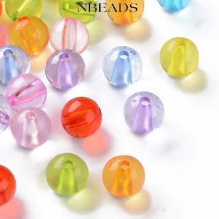 Nbeads ลูกปัดอะคริลิคใส ทรงกลม คละสี 10x9 มม. รู 2 มม. 100 ชิ้น