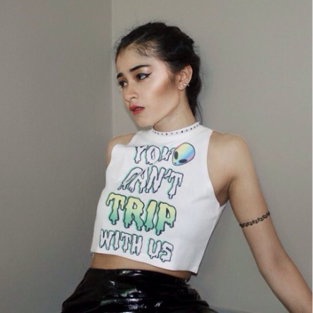 Alien's Quote White Crop Top