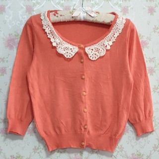 เสื้อไหมพรม เสื้อคลุม สีส้ม Brand Pattern (KN-016) ส่งฟรีพัสดุธรรมดา