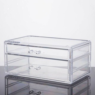 กล่องอะคริลิค Acrylic Box แบบ 2 ลิ้นชัก สำหรับใส่เครื่องสำอางค์หรือเครื่องประดับ กล่องอะคริลิกหรือลิ้นชักอะคริลิค