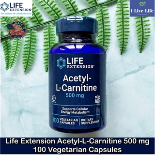 อะเซทิล-แอล-คาร์นิทีน  Acetyl-L-Carnitine 500 mg 100 Vegetarian Capsules - Life Extension