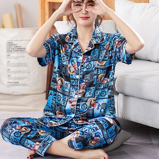 ชุดนอน  เสื้อแขนสั้น + กางเกง  วัสดุซาติน  สวยหลากหลายสไตล์