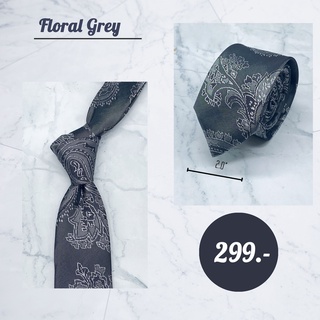 เนคไทสีเทาเข้มขนาด2นิ้วลายดอกไม้ - 2" Floral Grey tie