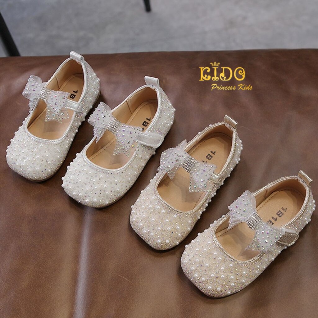 ssรองเท้าเด็กออกงาน(หน้าร้านอยู่รัชดา ลองได้)H056สีชมพู สีเงิน ติดมุกประดับเพชร