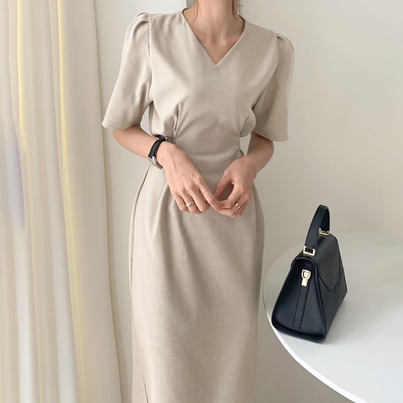 Giselle dress เดรสยาวแขนสั้น ทรงปล่อย สไตล์เกาหลี FA502