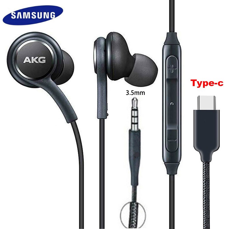 Samsung หูฟัง AKG ชุดหูฟังอินเอียร์ 3.5 มม. / Type c ไมโครโฟน แบบมีสาย สําหรับ Galaxy S20 note10 S10 S9 S8 S7 xiaomi vivo สมาร์ทโฟน