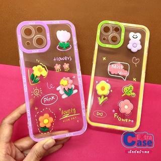 6PLUS I7 I11 I12 12PROMAX I13 13PROMAX เคสมือถือนิ่มใสกันกล้อง ซิลิโคน TPU ติดดอกไม้นูน