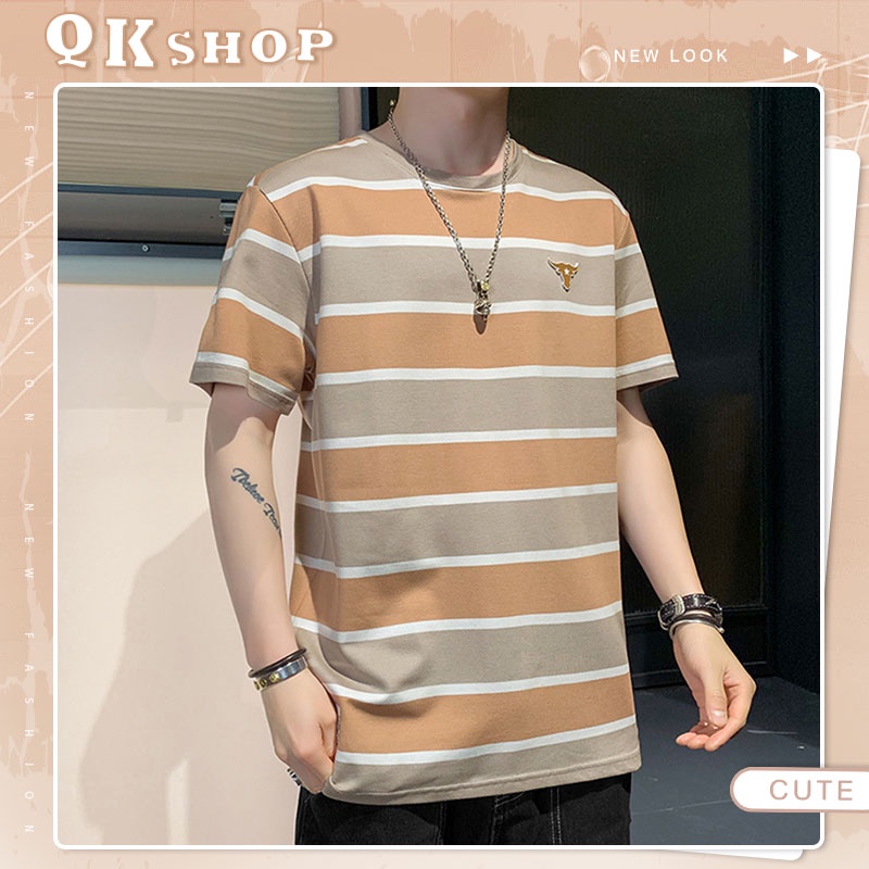 QKshop เสื้อยืดผ้ากีฬา🌙คอกลมลายทางสุดสวยไม่ธรรมดา🌎ใส่ยังไงให้โลกรู้โลกจำต้องนำกลับไปใส่แล้ว🔥