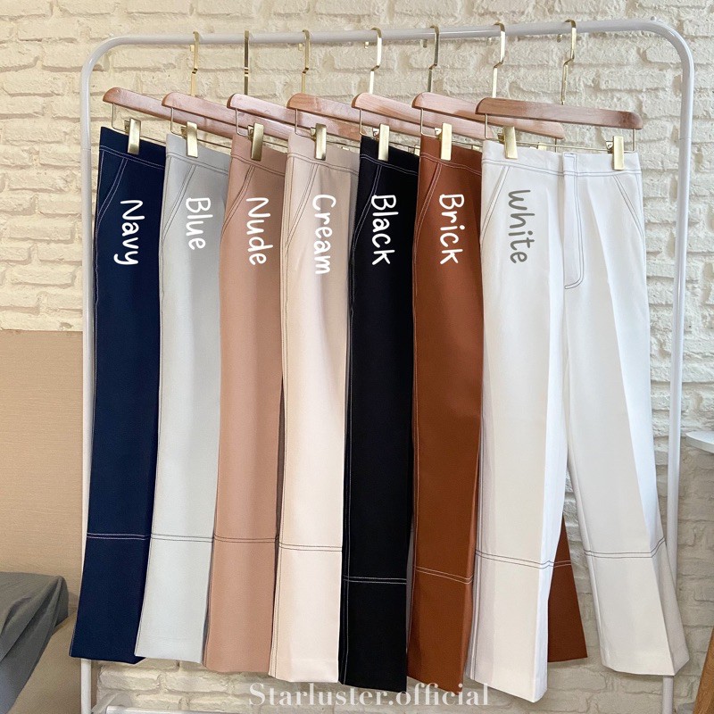 Kelly Pants กางเกงทรงกระบอก สไตล์มินิมอล 🌵แต่งขอบด้าย กางเกงเที่ยวคาเฟ่