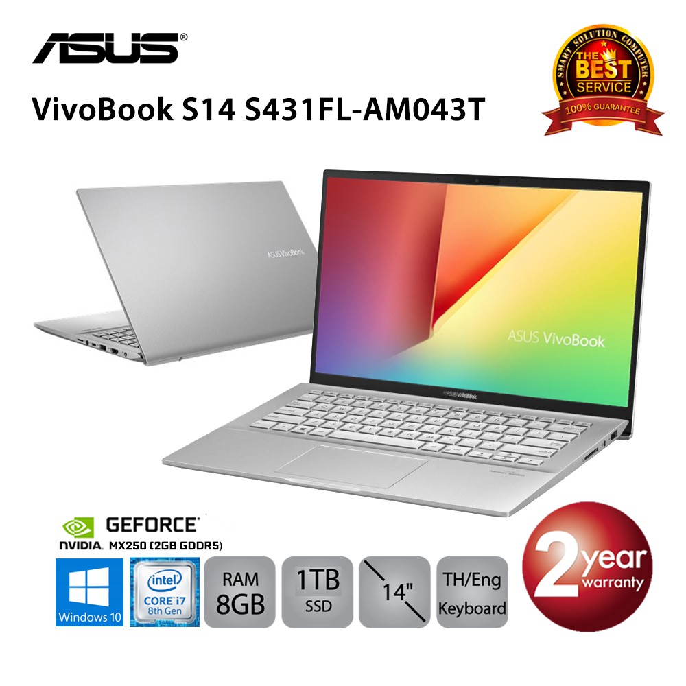 โค้ดQ6A5V74A รับ 3000Coin* AsusVivoBook S14 S431FL-AM043T i7-8565U/8GB/1TB SSD/MX250 2GB/14.0/Win10 