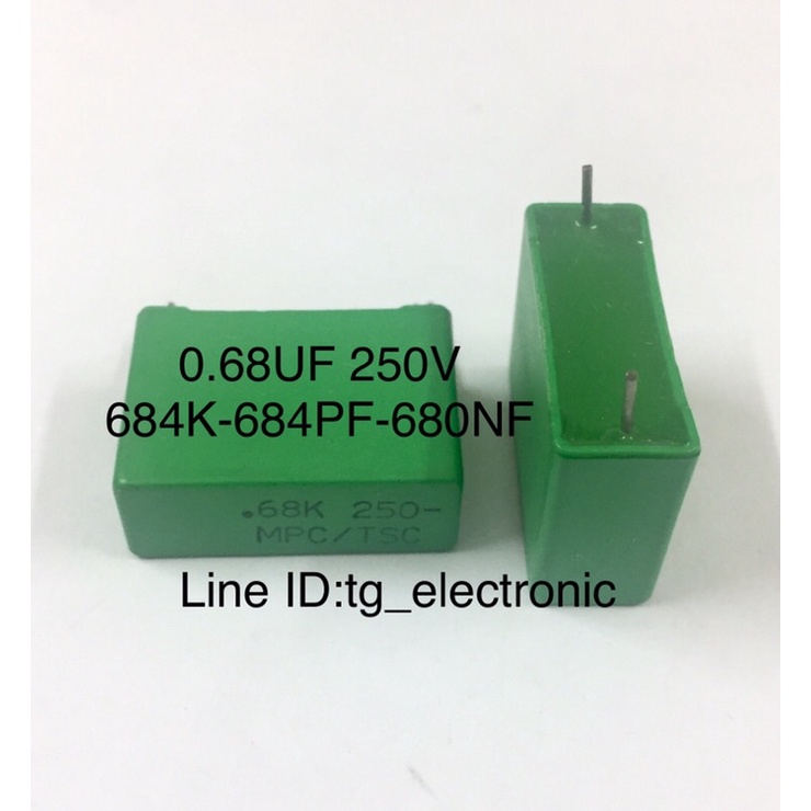 5ชิ้น 0.68UF 250V 680NF 684K 684PF ขาห่าง22mm. ยี่ห้อ MPC/TCS ของแท้ C โพลีเอสเตอร์ คาปาซิเตอร์ แบบฟ