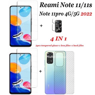 4in1 ฟิล์มกระจกนิรภัยใส ไร้ขอบ + ฟิล์มเลนส์ 1 ชิ้น + สําหรับ Redmi Note 10 10S 10pro Redmi Note 11 11s 11pro 2 ชิ้น