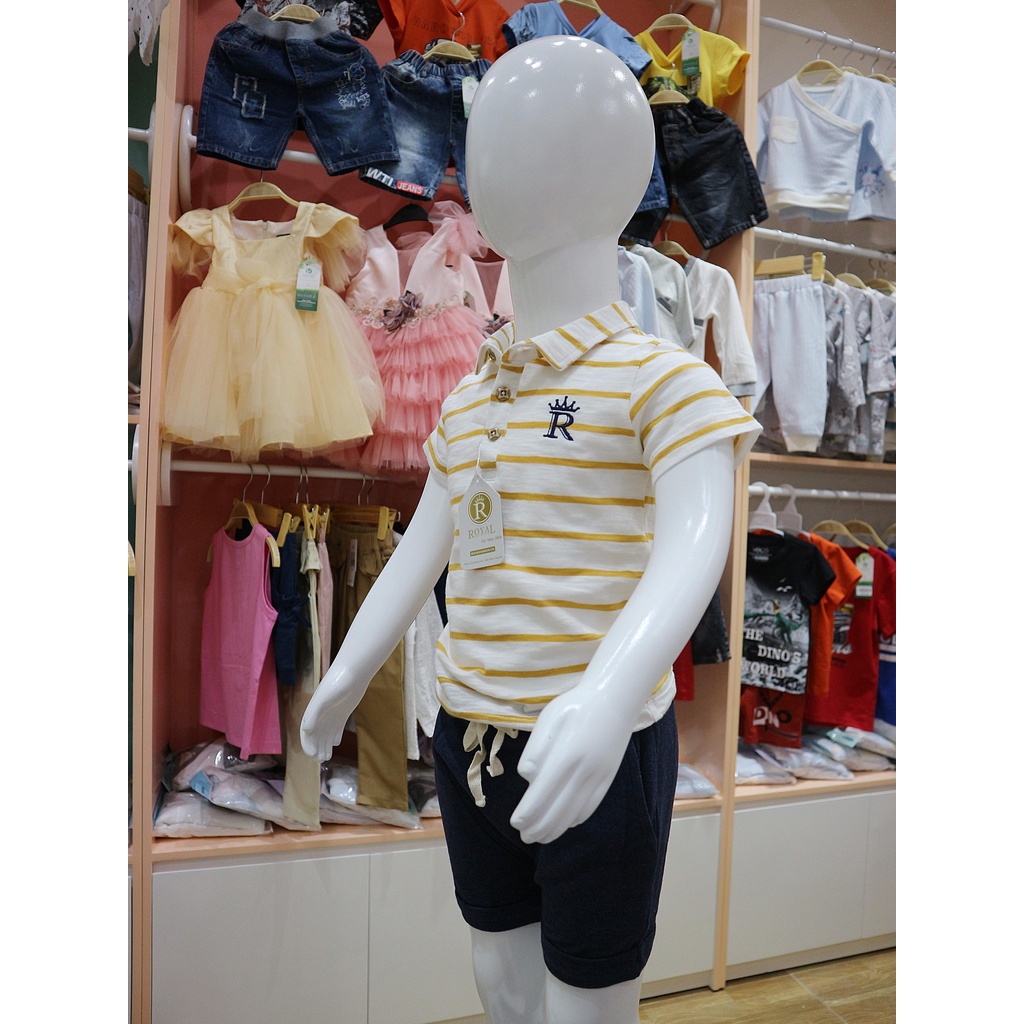 ชุดกางเกงยางยืดคอปกเปิดลงผ้าฝ้ายแขนสั้นสําหรับเด็กทารก 12 เดือน - 5 ปี (RTN3811) - Royal KIDS