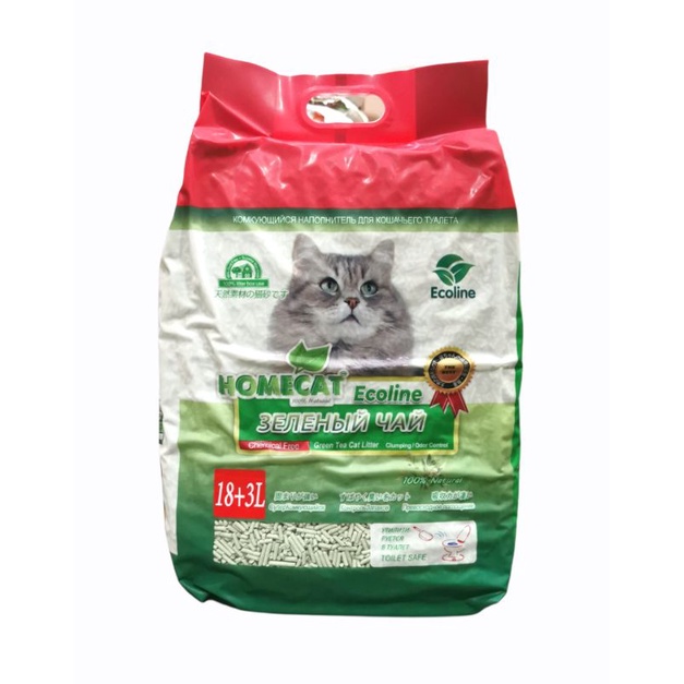 ทรายแมวEcoline 18+3L.homecat 100% Natural​ ทรายแมวเต้าหู้สำหรับแมว​ กลิ่นชาเขียว