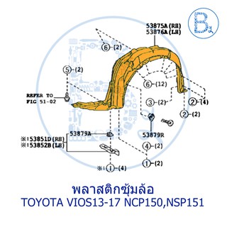 **อะไหล่แท้** พลาสติกซุ้มล้อ หน้า-หลัง TOYOTA VIOS13-17 NCP150,NSP151