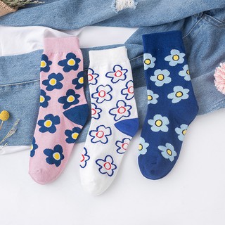 KAFU D215 Fashion Flower Socks Breathable Comfortable Mid-Calf Socks