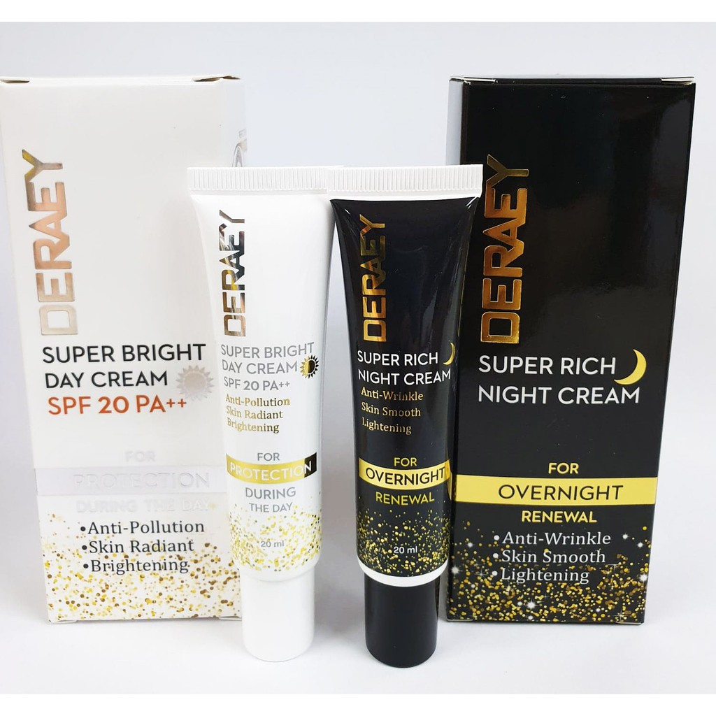 🔥เดอเอ้ ครีมกลางวัน ขาวใส ครีมกลางคืนยกกระชับ ริ้วรอย Deraey SUPER BRIGHT DAY CREAM SPF 20 PA++/ SUPER RICH NIGHT CREAM
