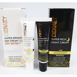 🔥เดอเอ้ ครีมเช้า ครีมกลางคืน Deraey SUPER BRIGHT DAY CREAM SPF 20 PA++ / SUPER RICH NIGHT CREAM หลอดละ 20 มล.