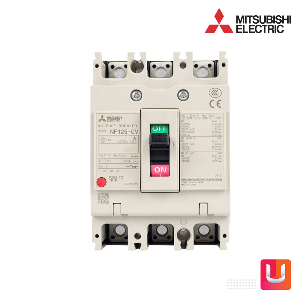MITSUBISHI 3P 100A - Molded Case Circuit Breaker (MCCB) สวิตช์ตัดตอนอัตโนมัติ | NF125-CV | Uelectric
