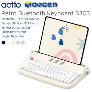 Actto B303 (86 คีย์) คีย์บอร์ดไร้สาย บลูทูธ 5.0 Typewriter พร้อมขาตั้ง สําหรับโทรศัพท์ แท็บเล็ต รองรับ Android / Windows / IOS