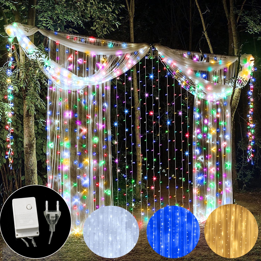 3M*3M 300LED ไฟม่านสตริงสายรุ้งไฟนางฟ้า 8 โหมด 220V แฟลชรีโมทคอนโทรลไฟวันหยุดตกแต่งงานปาร์ตี้