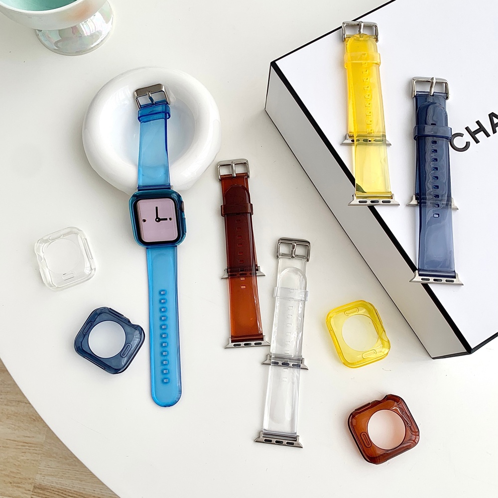 【Set】สายนาฬิกาข้อมือซิลิโคนใส สําหรับ Apple Watch 7 6 SE 5 4 3 2 1 iwatch 41 มม. 45 มม. 40 มม. 44 มม. 42 มม. 38 มม.