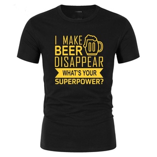 คอตต้อนคอกลมเสื้อยืดแขนสั้น ผ้าฝ้าย พิมพ์ลาย I Make Beer Disappear Whats Your Superpower สําหรับผู้ชายS-5XL