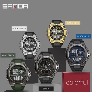 Sanda Official นาฬิกาผู้ชายกีฬานาฬิกากันน้ำแฟชั่นหรูหรา LED กลางแจ้งอะนาล็อกทหารมัลติฟังก์ชั่
