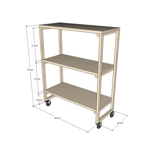 ชั้นไม้ 3 ชั้น พร้อมล้อเลื่อน