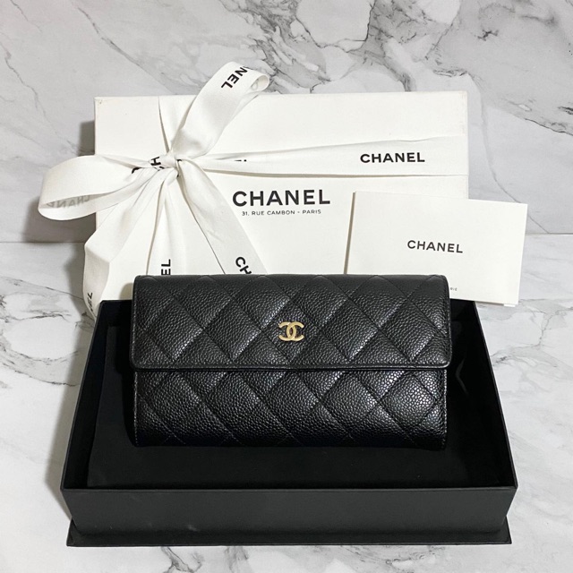 Chanel cavier long wallet GHW holo 22