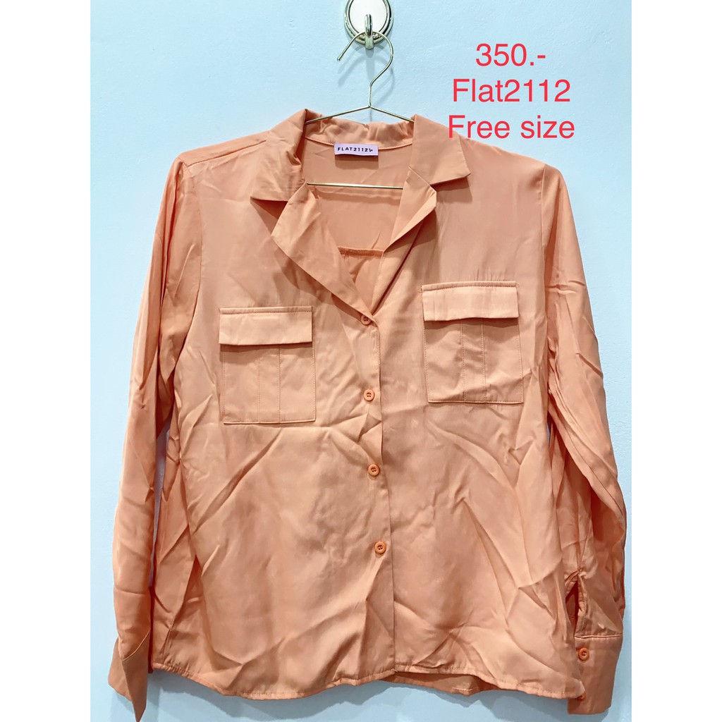 เสื้อเชิ้ตแขนยาว สีส้ม FLAT2112 FREE SIZE