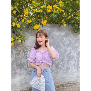 Eyelet Top 🌈เสื้อครอปผ้าฉลุ รูดหน้า ปรับระดับได้ 🌈 #1054