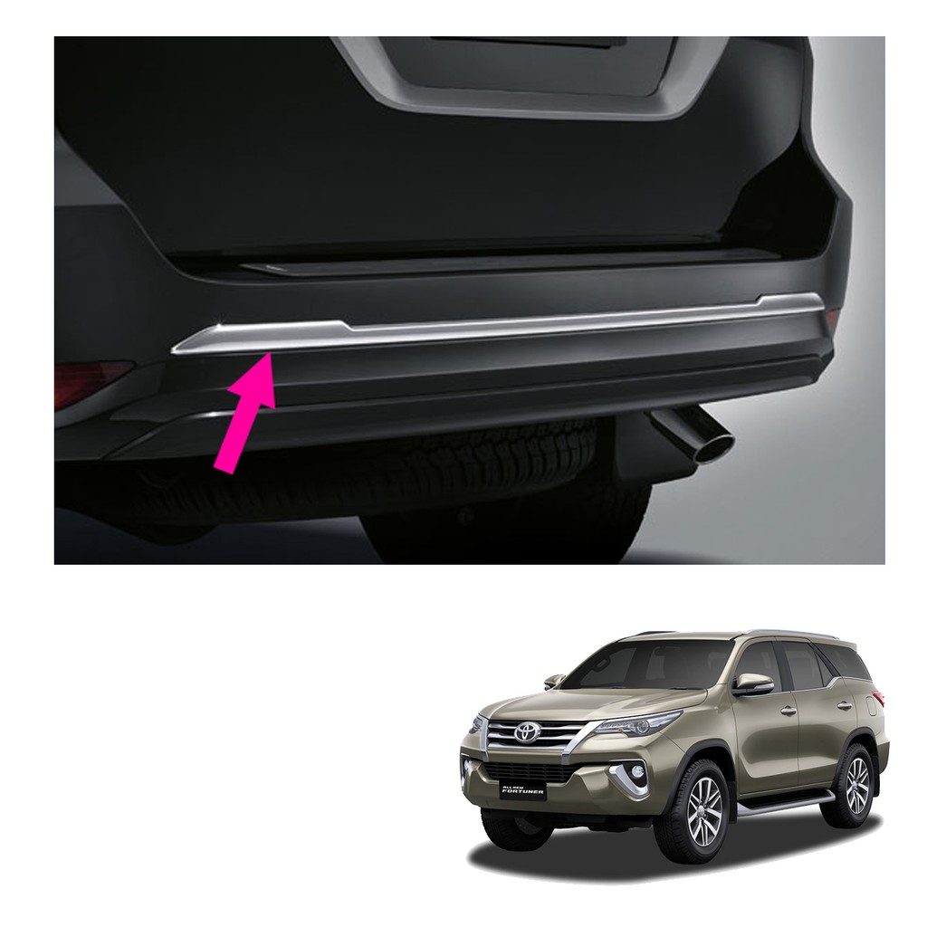 คิ้วแต่งกันชนท้าย โครเมียม 1 ชิ้น ของแท้ สำหรับ โตโยต้า Toyota ฟอร์จูนเนอร์ Fortuner SUV ปี 2015 201