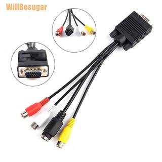 (Willbesugar) อะแดปเตอร์สายเคเบิ้ล 3rca To Vga To Video Tv Out S-Video Av To Vga To Vga