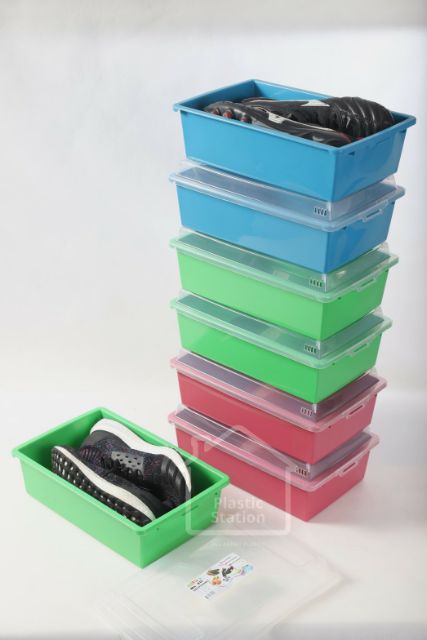 BigOne กล่องรองเท้าพลาสติก ฝาใส คละสี พลาสติกแข็ง วางซ้อนได้ (No.411)
