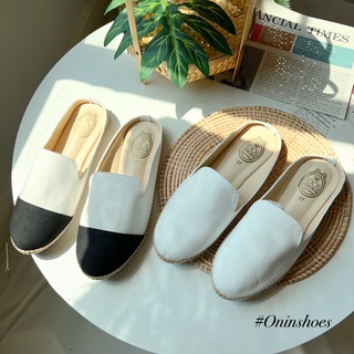 (🇹🇭พร้อมส่ง)size36-45,เท้าอวบ+เพิ่ม1ไซด์(รองเท้าผ้าเปิดส้นผ้าแคนวาส),ส้นแบนใส่เล่นชิวๆสายมินิมอล:รหัส331