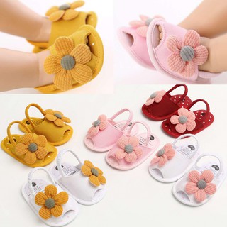 พร้อมส่ง รองเท้าพื้นนิ่ม ระบายอากาศ ลายดอกทานตะวัน สีเหลือง สีชมพู ขาว พร้อมที่คาดผม สําหรับเด็กทารกแรกเกิด 0-18 เดือน 5 สี