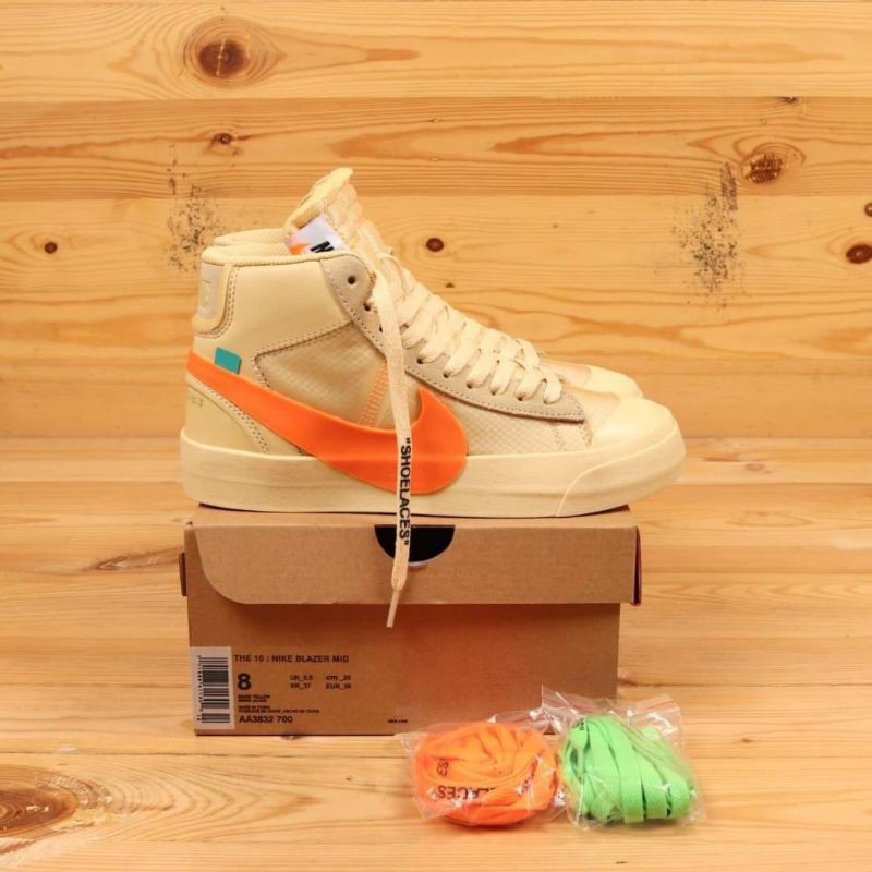 Nike Blazer Mid Off White Hallows Eve Butter รองเท าผ าใบล าลองส าหร บสตร ส ขาว Shopee Thailand