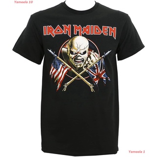 เสื้อยืดผ้าฝ้ายพิมพ์ลายขายดีIron Maiden Crossed Flags Mens Black T-Shirt ไอเอิร์นเมเดน วงร็อค เสื้อพิมพ์ลาย แนวสตรีท ผู