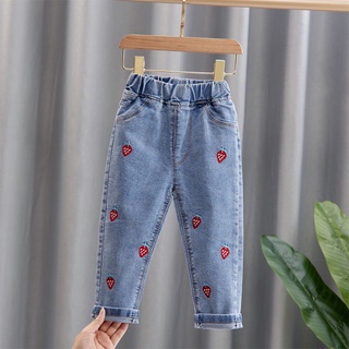 Korean Summer New Girls Strawberry Print Casual Stretch Jeans