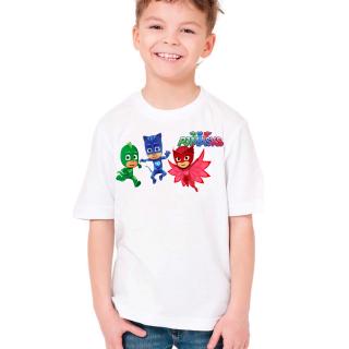 pj masks เสื้อยืดลําลองสําหรับเด็กผู้ชายผู้หญิงแขนสั้นลายการ์ตูน