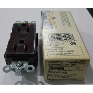 เต้ารับ US ปลั๊ก Leviton 16262-IGB, Hospital Grade, Decora Plus Duplex Receptacle, 15 Amp 125 Volt (Brown)