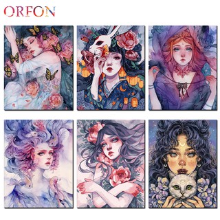 【ORFON】ภาพจิตรกรรมสีน้ํามันบนผ้าใบลาย By Numbers Girl DIY พร้อมกรอบรูปสําหรับตกแต่งบ้าน